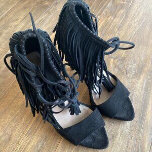 Zara Black Fringe Heels